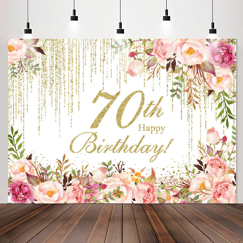 Lofaris Pink Floral Glitter Backdrop For 70th Birthday Party
