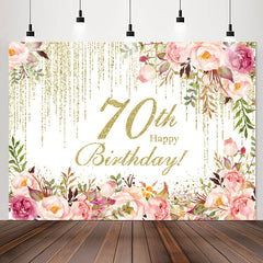 Lofaris Pink Floral Glitter Backdrop For 70th Birthday Party