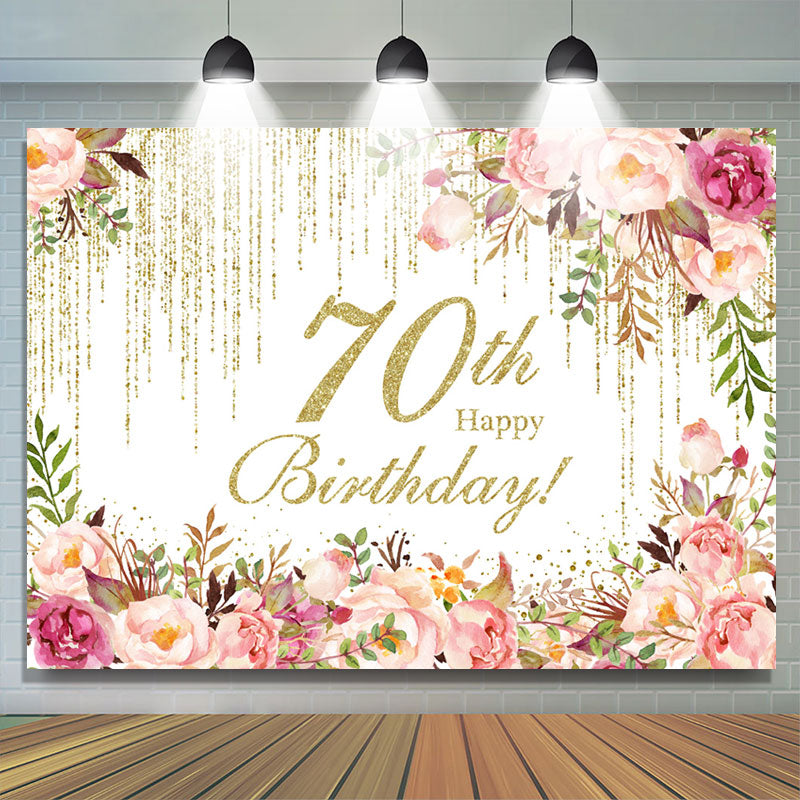 Lofaris Pink Floral Glitter Backdrop For 70th Birthday Party