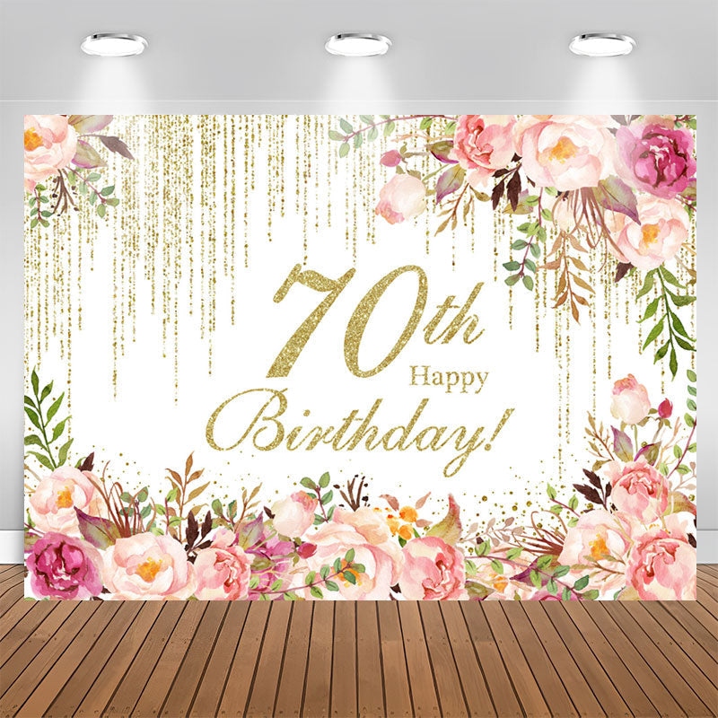 Lofaris Pink Floral Glitter Backdrop For 70th Birthday Party