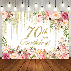 Lofaris Pink Floral Glitter Backdrop For 70th Birthday Party