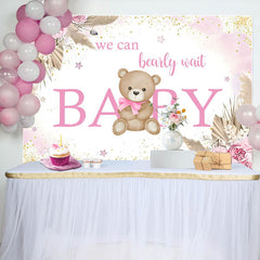 Lofaris Pink Floral Glitter Bear Baby Shower Backdrop