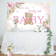 Lofaris Pink Floral Glitter Bear Baby Shower Backdrop
