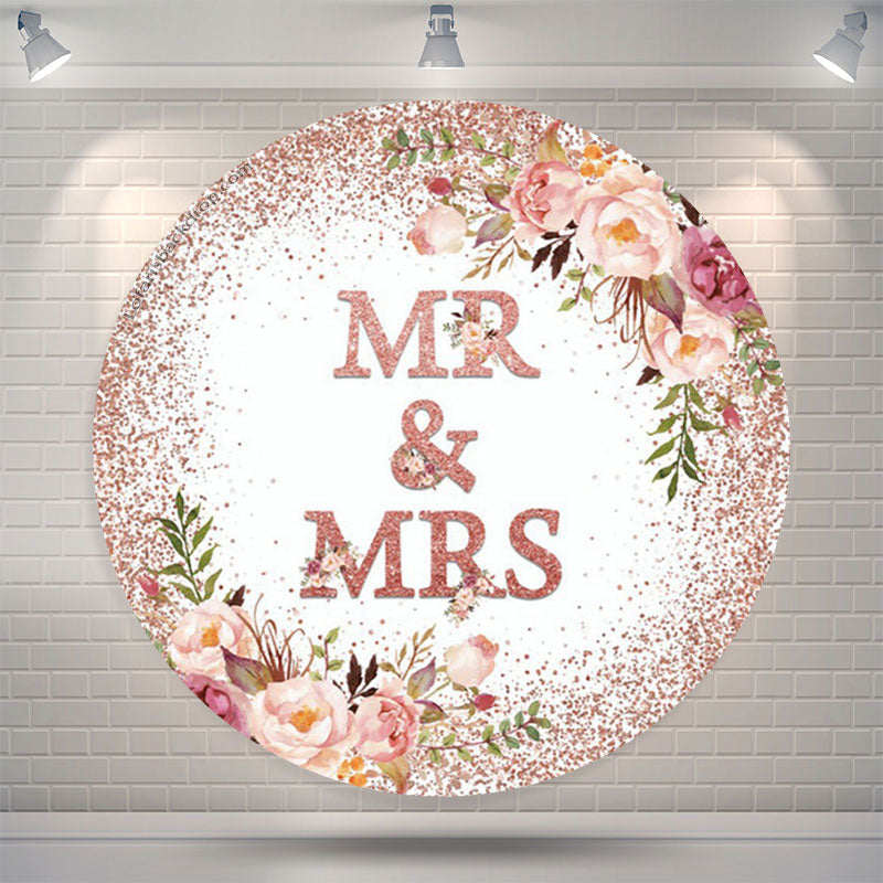 Lofaris Pink Floral Glitter Mr & Mrs Circle Wedding Backdrop