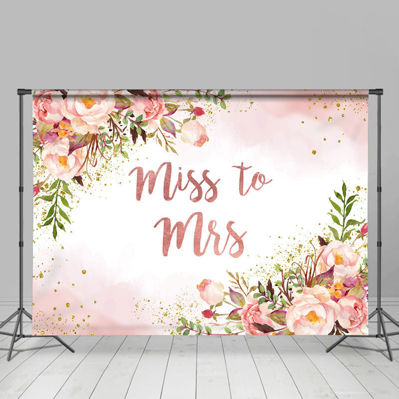 Lofaris Pink Floral Gold Glitter Dot Bridal Shower Backdrop