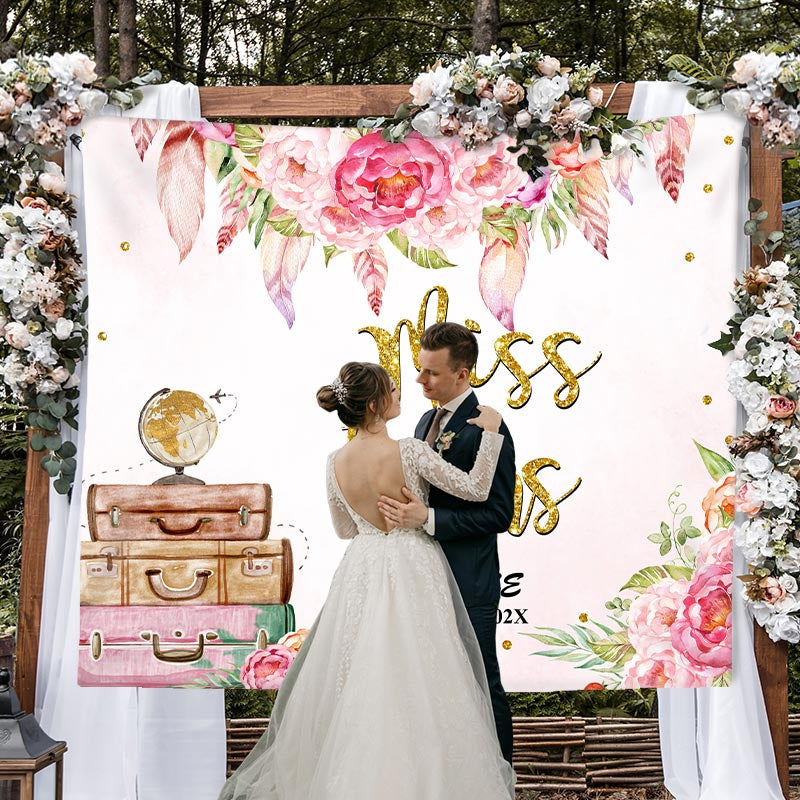 Lofaris Pink Floral Gold Adorable And Sweet Wedding Backdrop