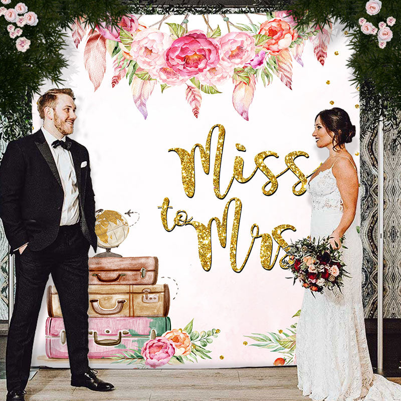 Lofaris Pink Floral Gold Adorable And Sweet Wedding Backdrop