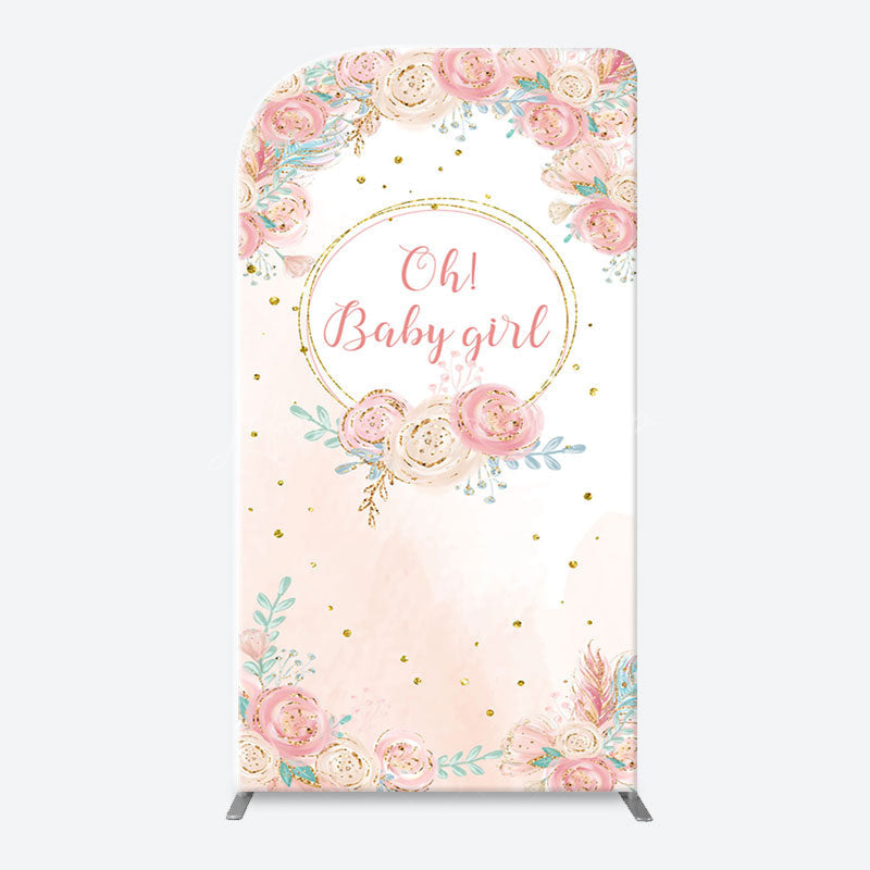 Lofaris Pink Floral Gold Glitter Oh Baby Girl Arch Backdrop