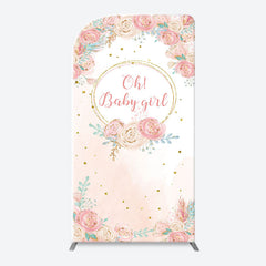 Lofaris Pink Floral Gold Glitter Oh Baby Girl Arch Backdrop
