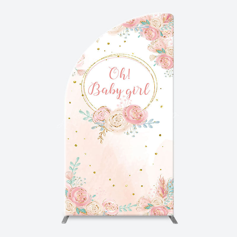 Lofaris Pink Floral Gold Glitter Oh Baby Girl Arch Backdrop