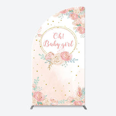 Lofaris Pink Floral Gold Glitter Oh Baby Girl Arch Backdrop