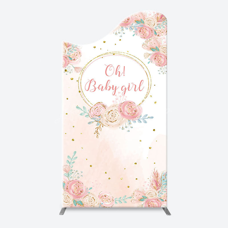 Lofaris Pink Floral Gold Glitter Oh Baby Girl Arch Backdrop