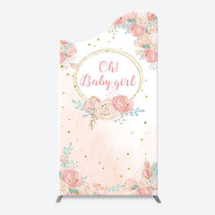 Lofaris Pink Floral Gold Glitter Oh Baby Girl Arch Backdrop