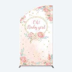 Lofaris Pink Floral Gold Glitter Oh Baby Girl Arch Backdrop