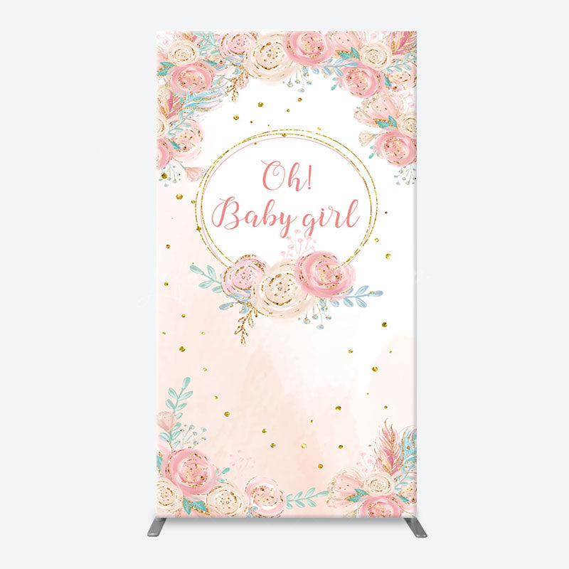 Lofaris Pink Floral Gold Glitter Oh Baby Girl Arch Backdrop