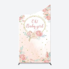 Lofaris Pink Floral Gold Glitter Oh Baby Girl Arch Backdrop