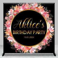 Lofaris Pink Floral Golden Circle Custom Birthday Backdrop