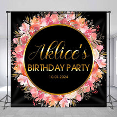 Lofaris Pink Floral Golden Circle Custom Birthday Backdrop