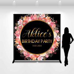 Lofaris Pink Floral Golden Circle Custom Birthday Backdrop