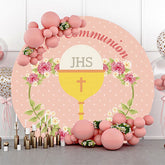 Lofaris Pink Floral Grail First Communion Baptism Backdrop