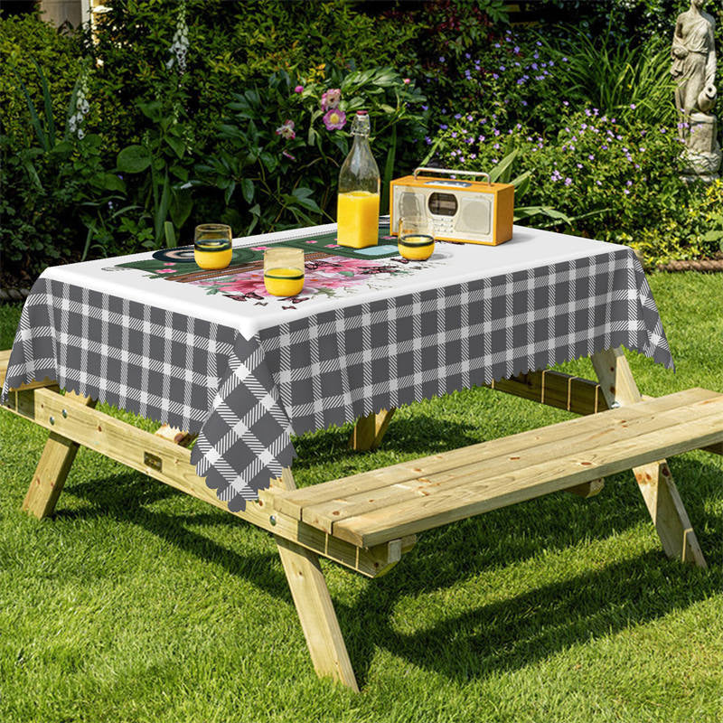 Lofaris Pink Floral Green Truck Butterfly Kitchen Tablecloth