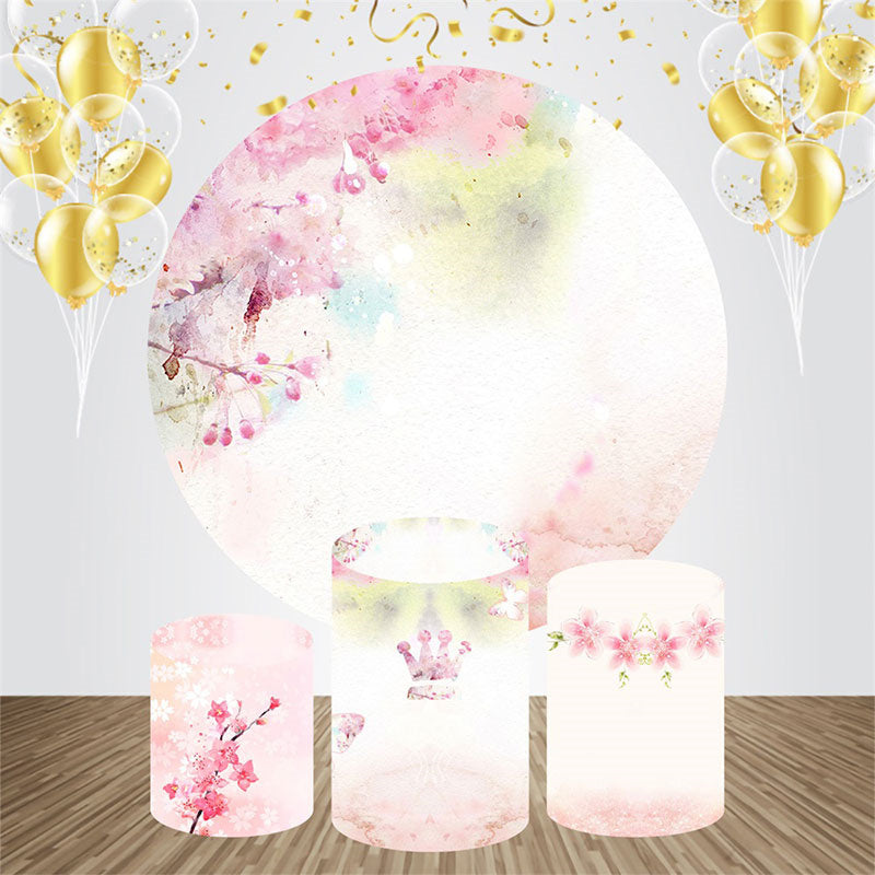 Lofaris Pink Floral Ink Round Happy Birthday Backdrop Kit