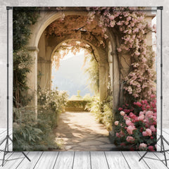 Lofaris Pink Floral Leaf Arch Spring Backdrop For Photograph