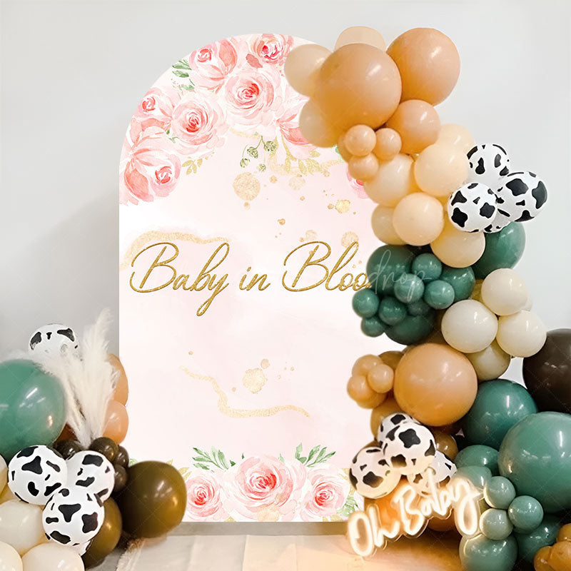 Lofaris Pink Floral Leaf Spring Baby Shower Arch Backdrop