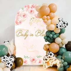 Lofaris Pink Floral Leaf Spring Baby Shower Arch Backdrop