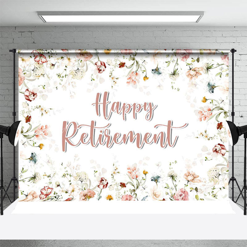 Lofaris Pink Floral Leaves Faded Happy Retirement Backdrop