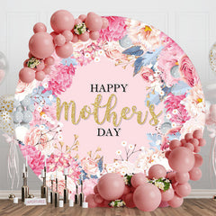 Lofaris Pink Floral Leaves Gold Round Mothers Day Backdrop