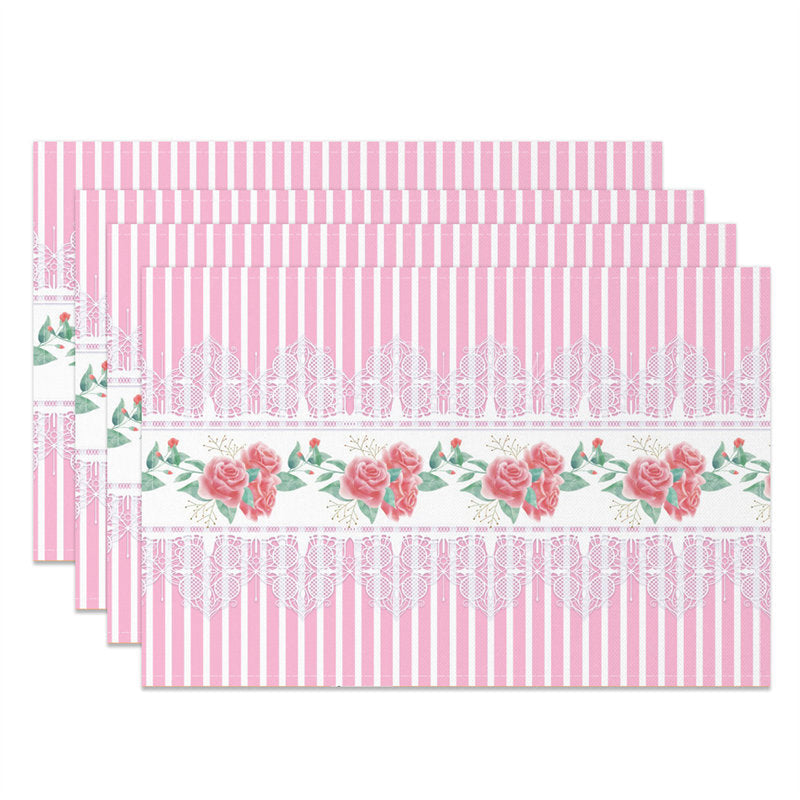 Lofaris Pink Floral Leaves Repeat Stripe Set Of 4 Placemats
