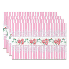 Lofaris Pink Floral Leaves Repeat Stripe Set Of 4 Placemats