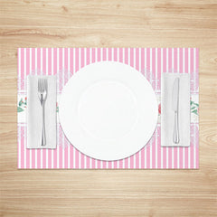 Lofaris Pink Floral Leaves Repeat Stripe Set Of 4 Placemats