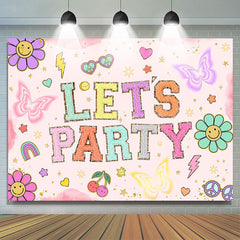 Lofaris Pink Floral Lets Party Butterfly Birthday Backdrop