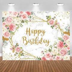 Lofaris Pink Floral Marble Texture Glitter Birthday Backdrop