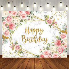 Lofaris Pink Floral Marble Texture Glitter Birthday Backdrop