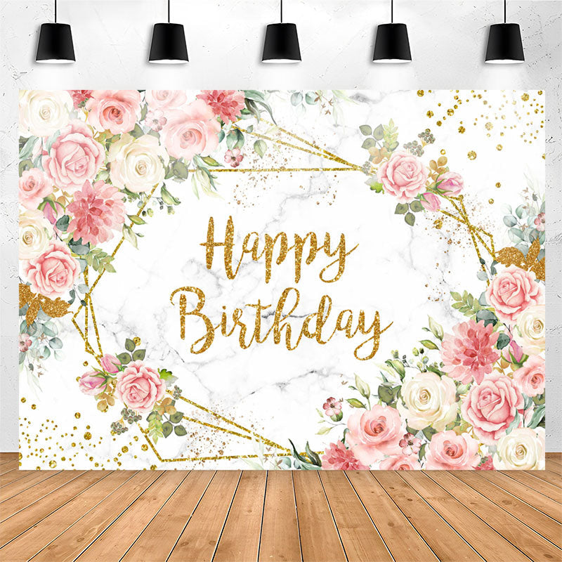 Lofaris Pink Floral Marble Texture Glitter Birthday Backdrop