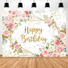 Lofaris Pink Floral Marble Texture Glitter Birthday Backdrop