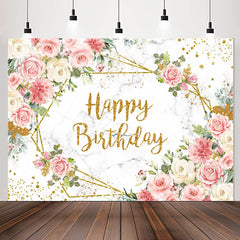 Lofaris Pink Floral Marble Texture Glitter Birthday Backdrop