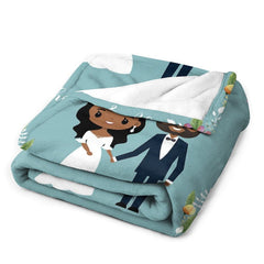 Lofaris Pink Floral Married Couple Blue Custom Wedding Blanket