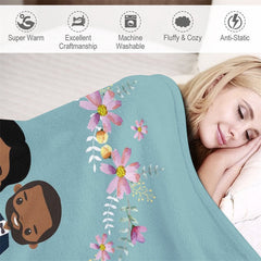 Lofaris Pink Floral Married Couple Blue Custom Wedding Blanket