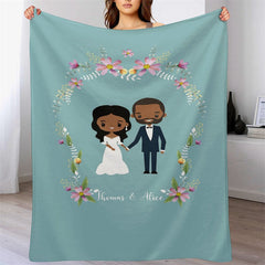 Lofaris Pink Floral Married Couple Blue Custom Wedding Blanket