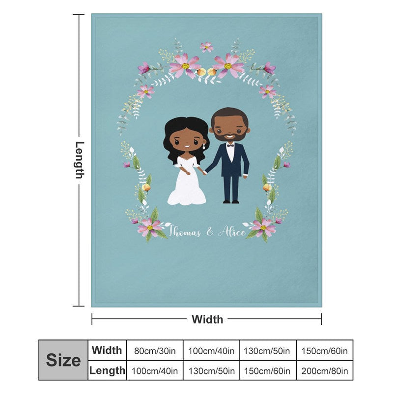 Lofaris Pink Floral Married Couple Blue Custom Wedding Blanket