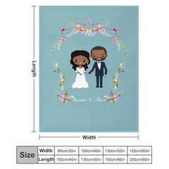 Lofaris Pink Floral Married Couple Blue Custom Wedding Blanket