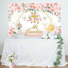 Lofaris Pink Floral Mi Bautizo Angel Baptism Backdrop