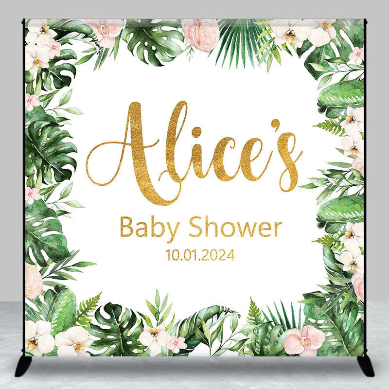 Lofaris Pink Floral Monstera Custom Baby Shower Backdrop