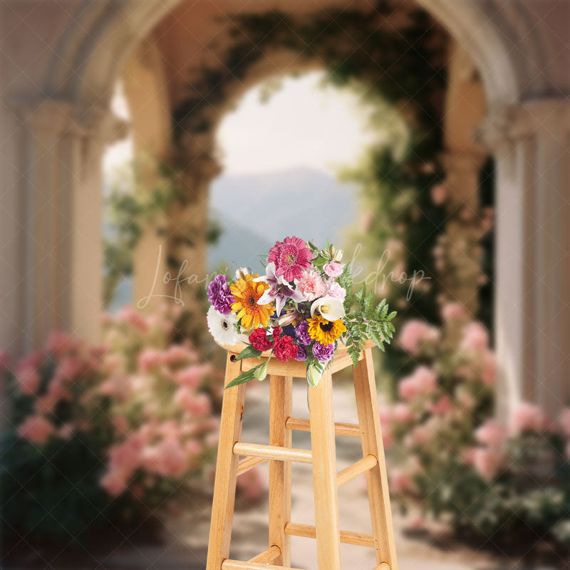 Lofaris Pink Floral Mountain Spring Backdrop For Photograph