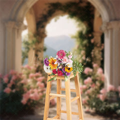 Lofaris Pink Floral Mountain Spring Backdrop For Photograph