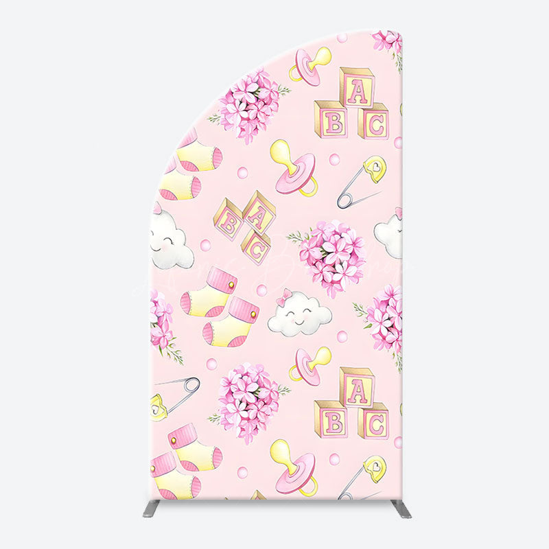 Lofaris Pink Floral Pacifier Cloud Arch Baby Shower Backdrop